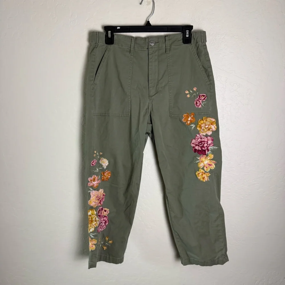 Driftwood Green Utility Boyfriend Crop Floral Embroidery Large - Picture 3 of 16